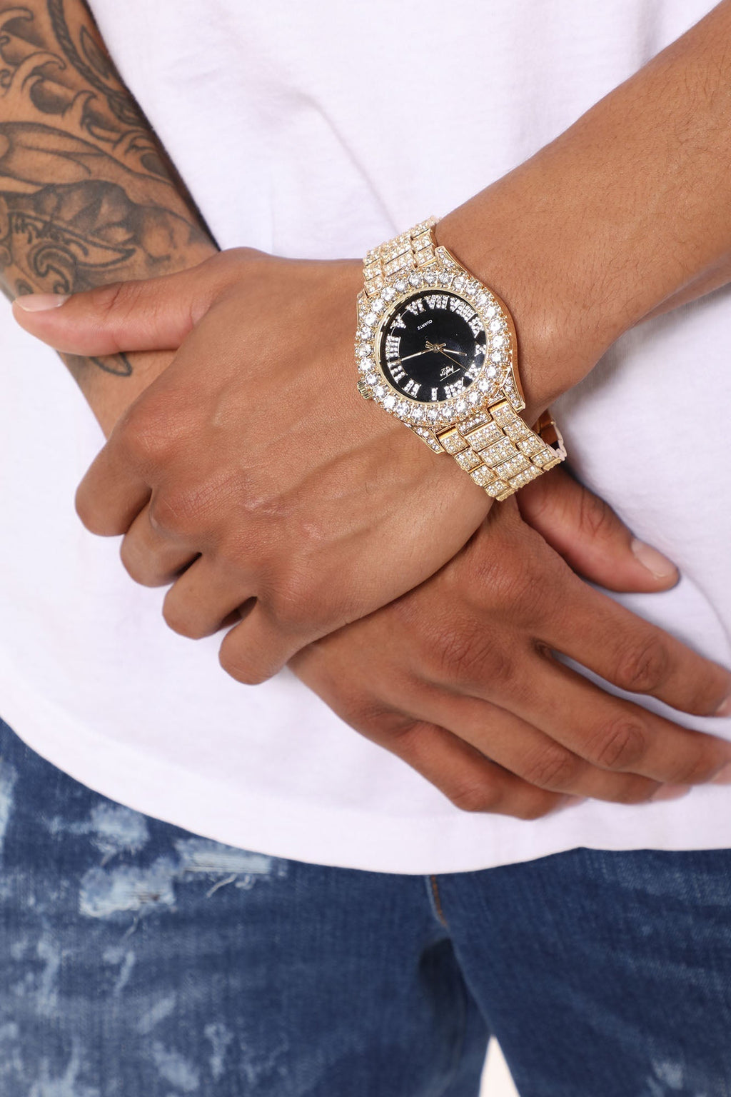 Iced Out Stay Fly Watch - Gold/Black