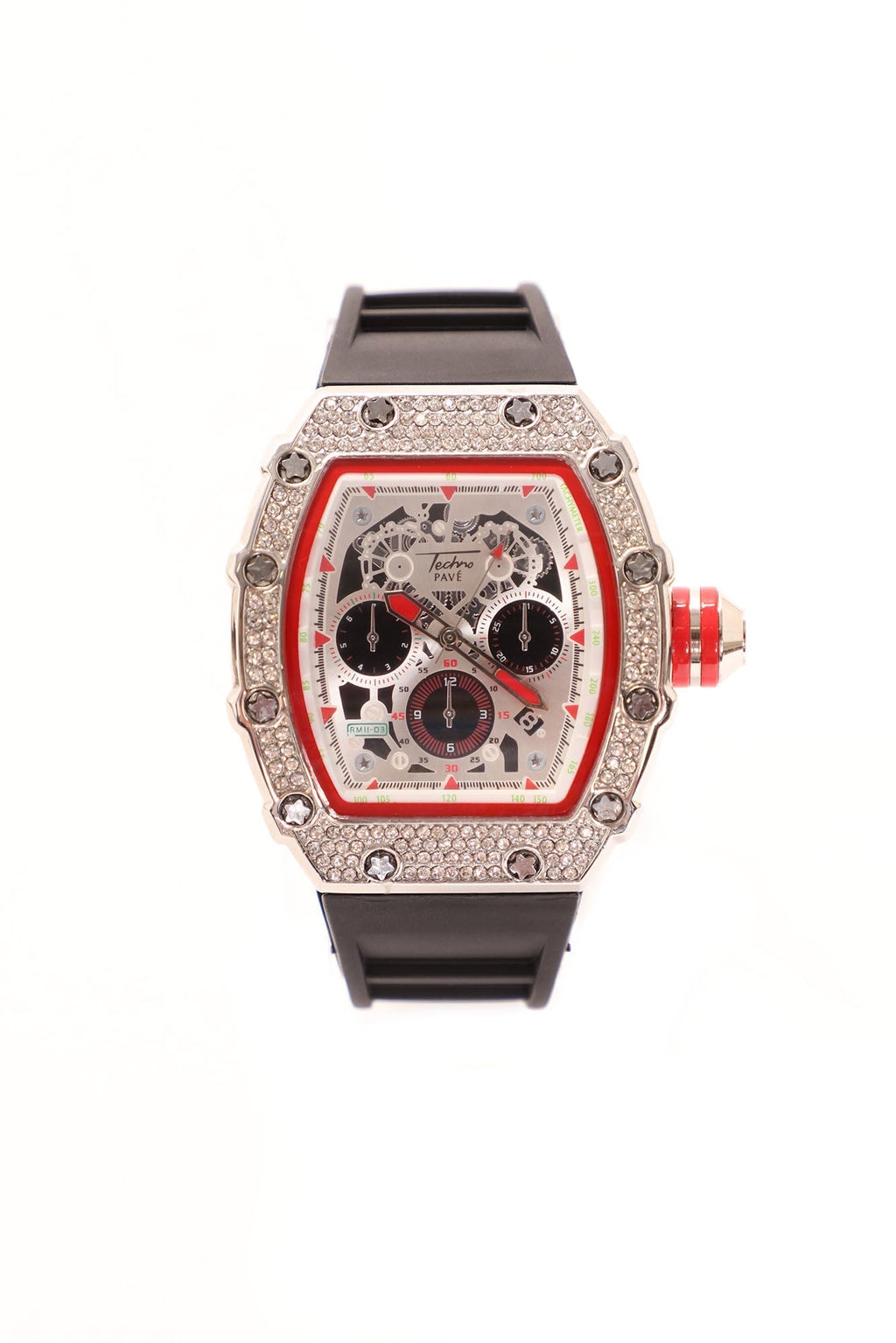 Iced Out Trip Watch - Silver/Black