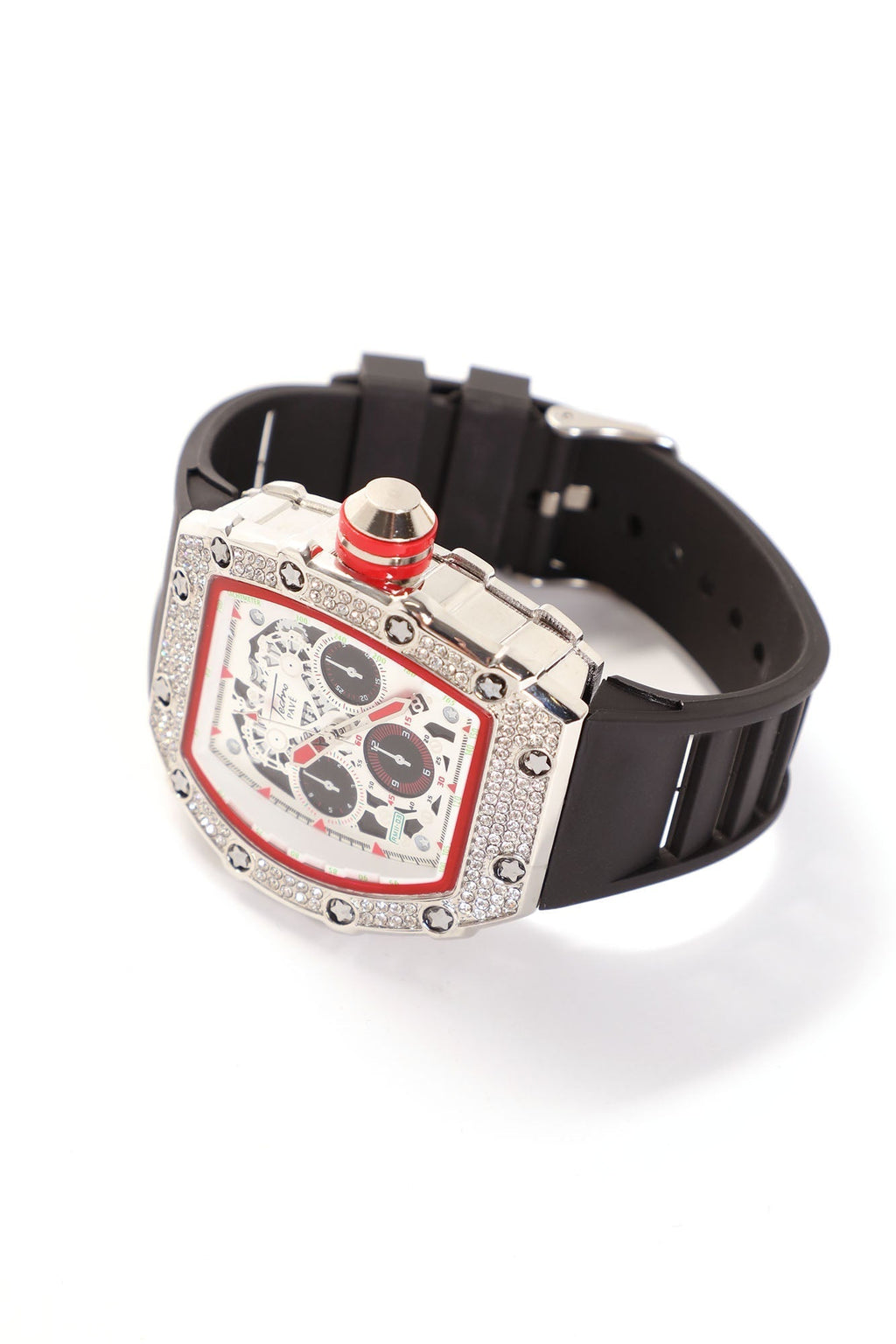 Iced Out Trip Watch - Silver/Black