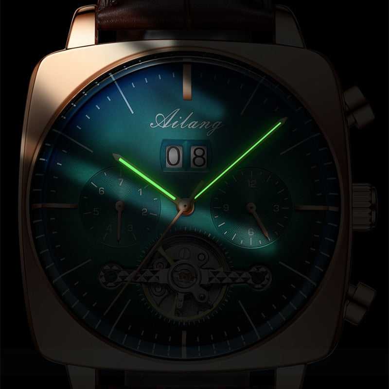 2021AILANG famous brand watch montre automatique luxe chronograph Square Large Dial Watch Hollow Waterproof mens fashion watches