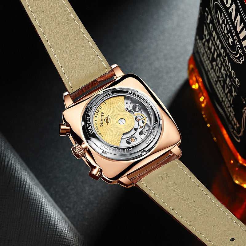 2021AILANG famous brand watch montre automatique luxe chronograph Square Large Dial Watch Hollow Waterproof mens fashion watches