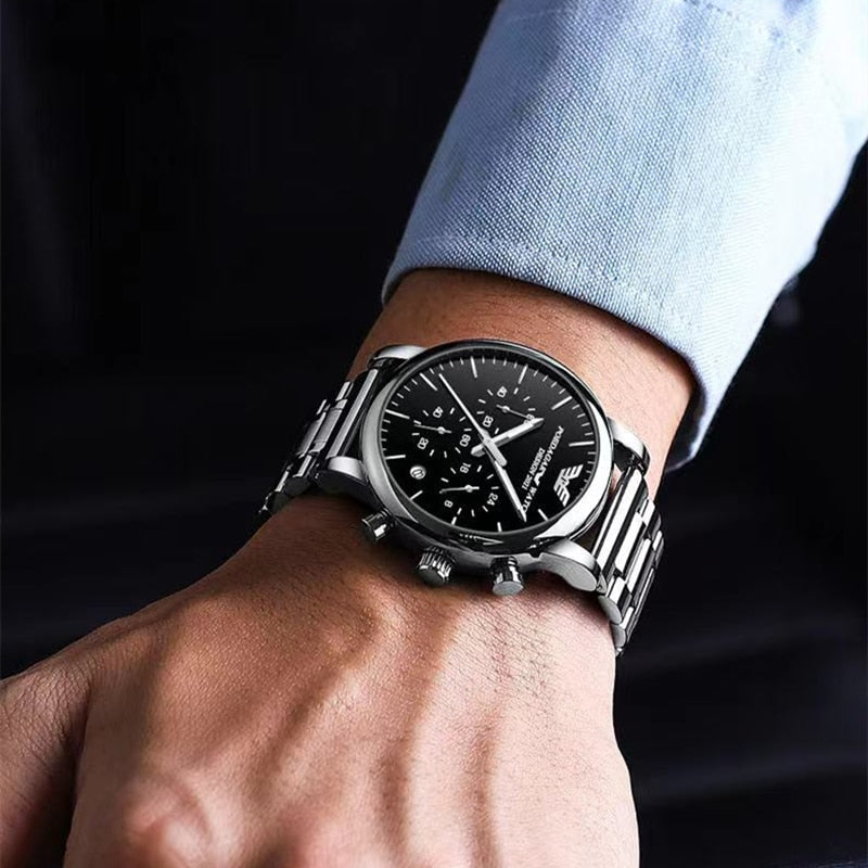 2022 New Fashion Mens Watches with Stainless Steel Top Brand Luxury Sports Chronograph Quartz Watch Men Relogio Masculino