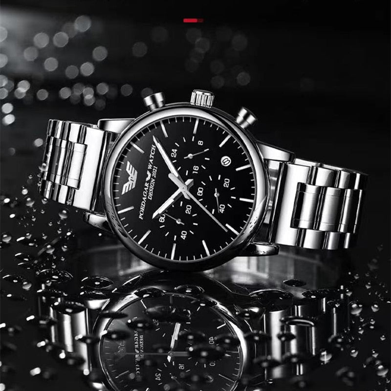 2022 New Fashion Mens Watches with Stainless Steel Top Brand Luxury Sports Chronograph Quartz Watch Men Relogio Masculino