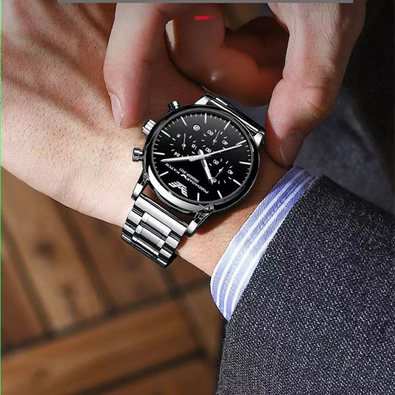2022 New Fashion Mens Watches with Stainless Steel Top Brand Luxury Sports Chronograph Quartz Watch Men Relogio Masculino