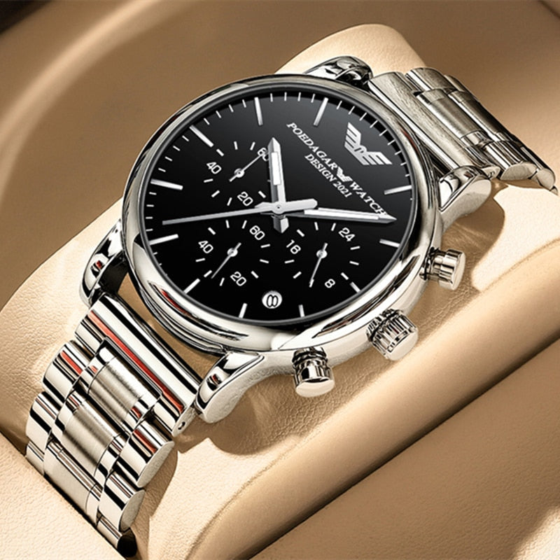 2022 New Fashion Mens Watches with Stainless Steel Top Brand Luxury Sports Chronograph Quartz Watch Men Relogio Masculino