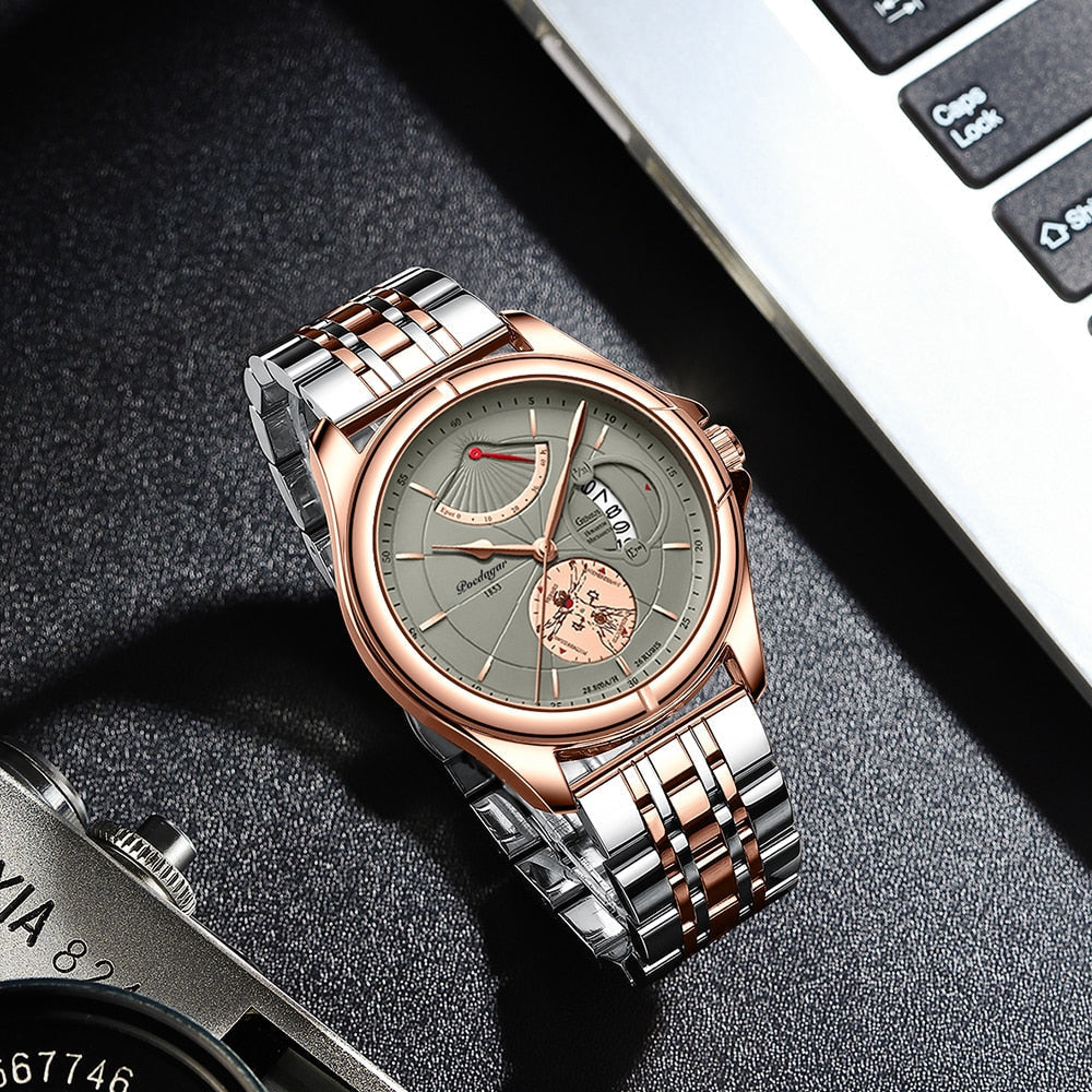 POEDAGAR Men Watch Fashion Stainless Stain Steel Quartz Men's Wristwatch Swiss Brand Luxury Business Waterproof Date Watches