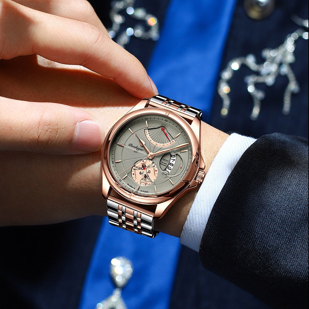 POEDAGAR Men Watch Fashion Stainless Stain Steel Quartz Men's Wristwatch Swiss Brand Luxury Business Waterproof Date Watches