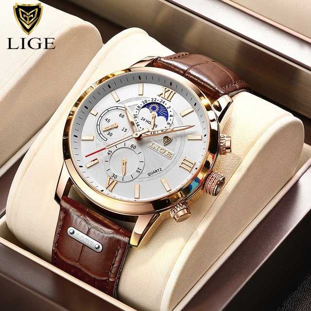 Relogio Masculino New Fashion Watch Man Watches LIGE Leather Sport Wrist Watch Men Luxury Waterproof Chronograph Male Date Clock