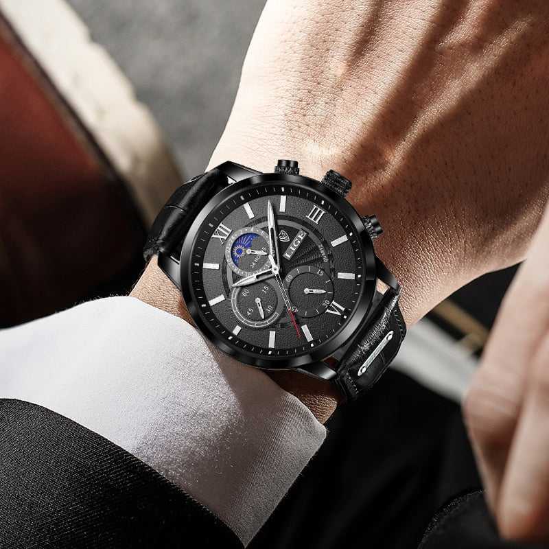 Relogio Masculino New Fashion Watch Man Watches LIGE Leather Sport Wrist Watch Men Luxury Waterproof Chronograph Male Date Clock