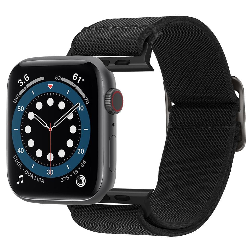 Apple Watch Series (44mm) Watch Band Lite Fit in black showing the front and inside