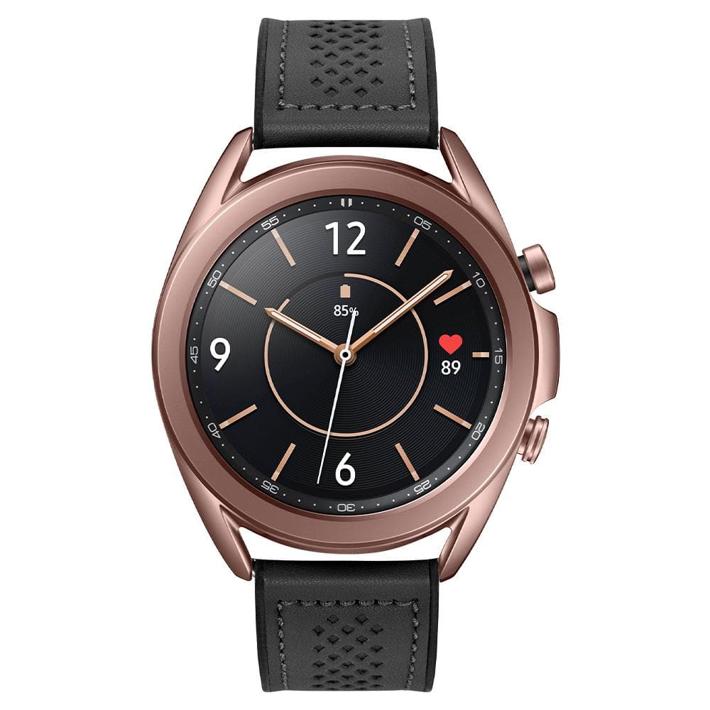 Galaxy Watch 3 (41mm) Watch Band Retro Fit (20mm) in black showing the front on bronze watch