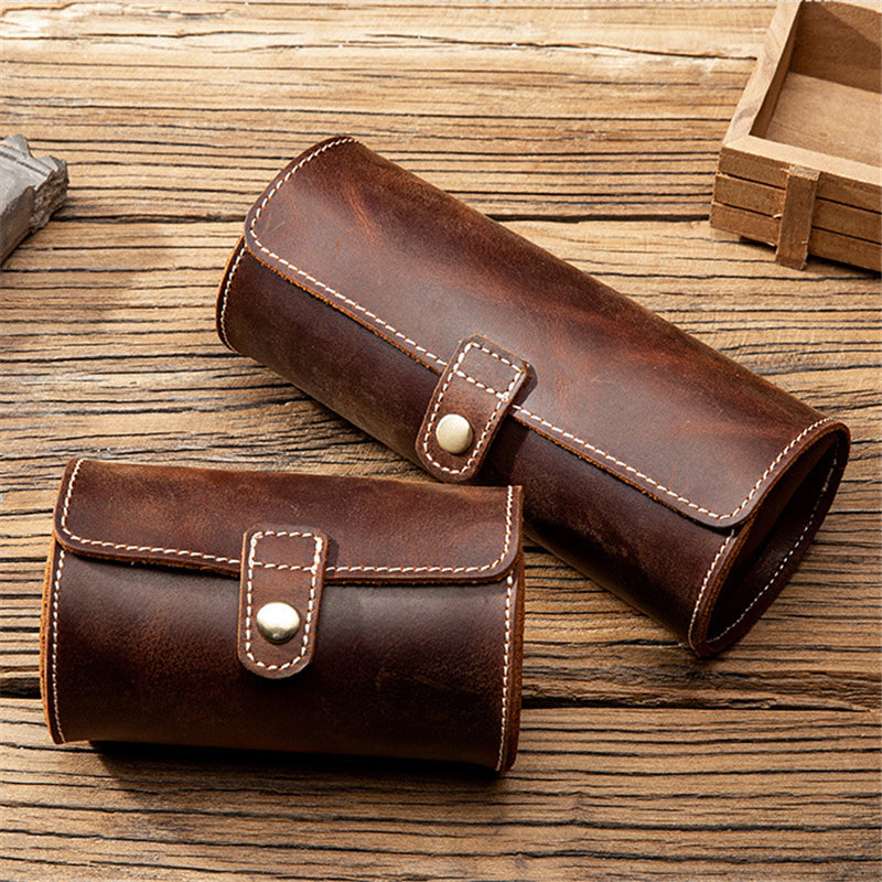 Crazy Horse Leather Watch Roll Case Portable Vintage Watch Case Watch Holder Travel Wrist Jewelry Storage Pouch Organizer - Maple City Timepieces