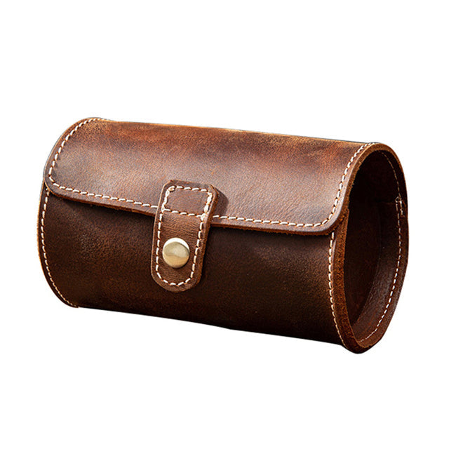 Crazy Horse Leather Watch Roll Case Portable Vintage Watch Case Watch Holder Travel Wrist Jewelry Storage Pouch Organizer - Maple City Timepieces