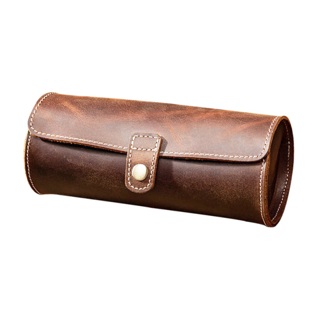 Crazy Horse Leather Watch Roll Case Portable Vintage Watch Case Watch Holder Travel Wrist Jewelry Storage Pouch Organizer - Maple City Timepieces