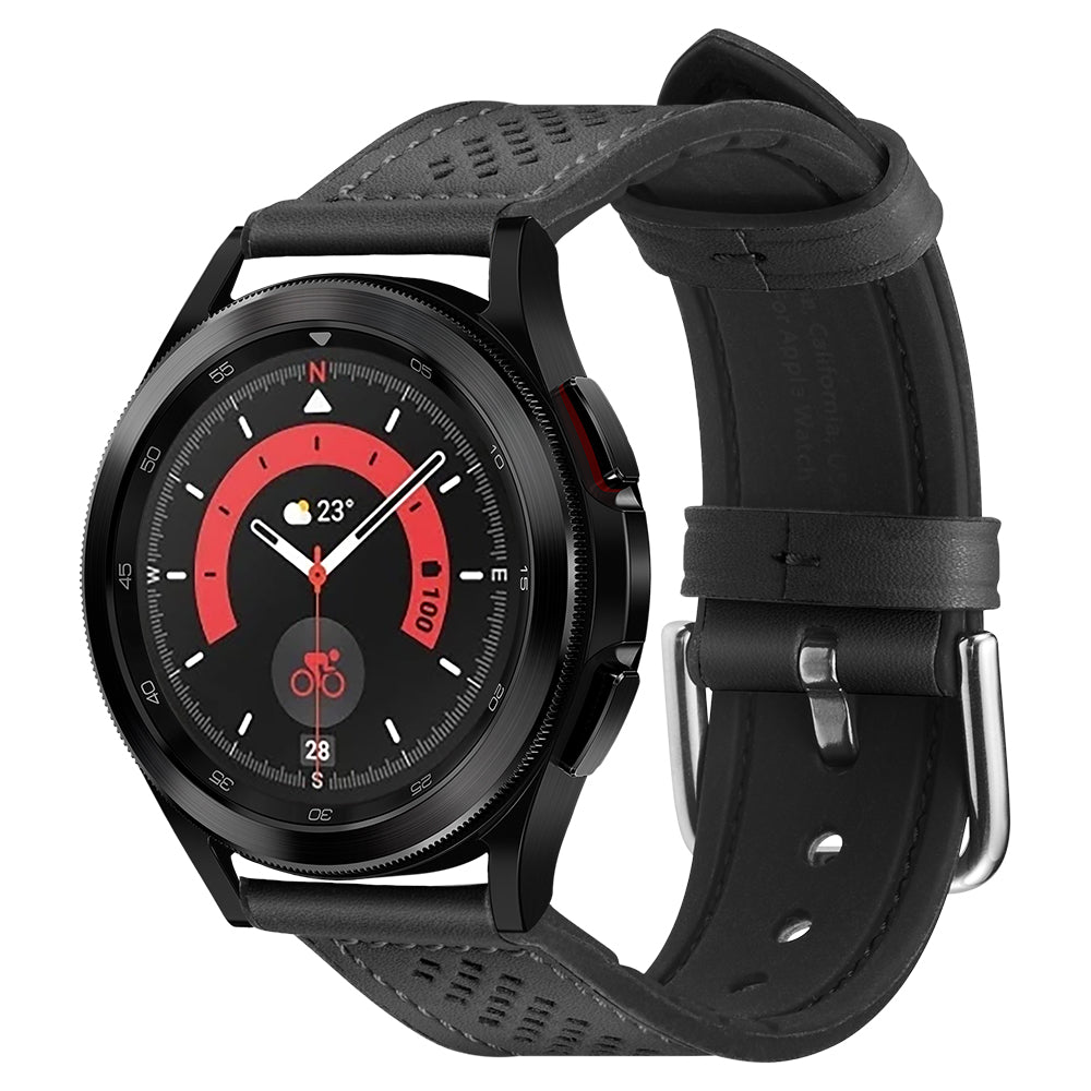 Galaxy Watch 5 Pro Watch Band Retro Fit (20mm) in black showing the front at an angle on silver watch